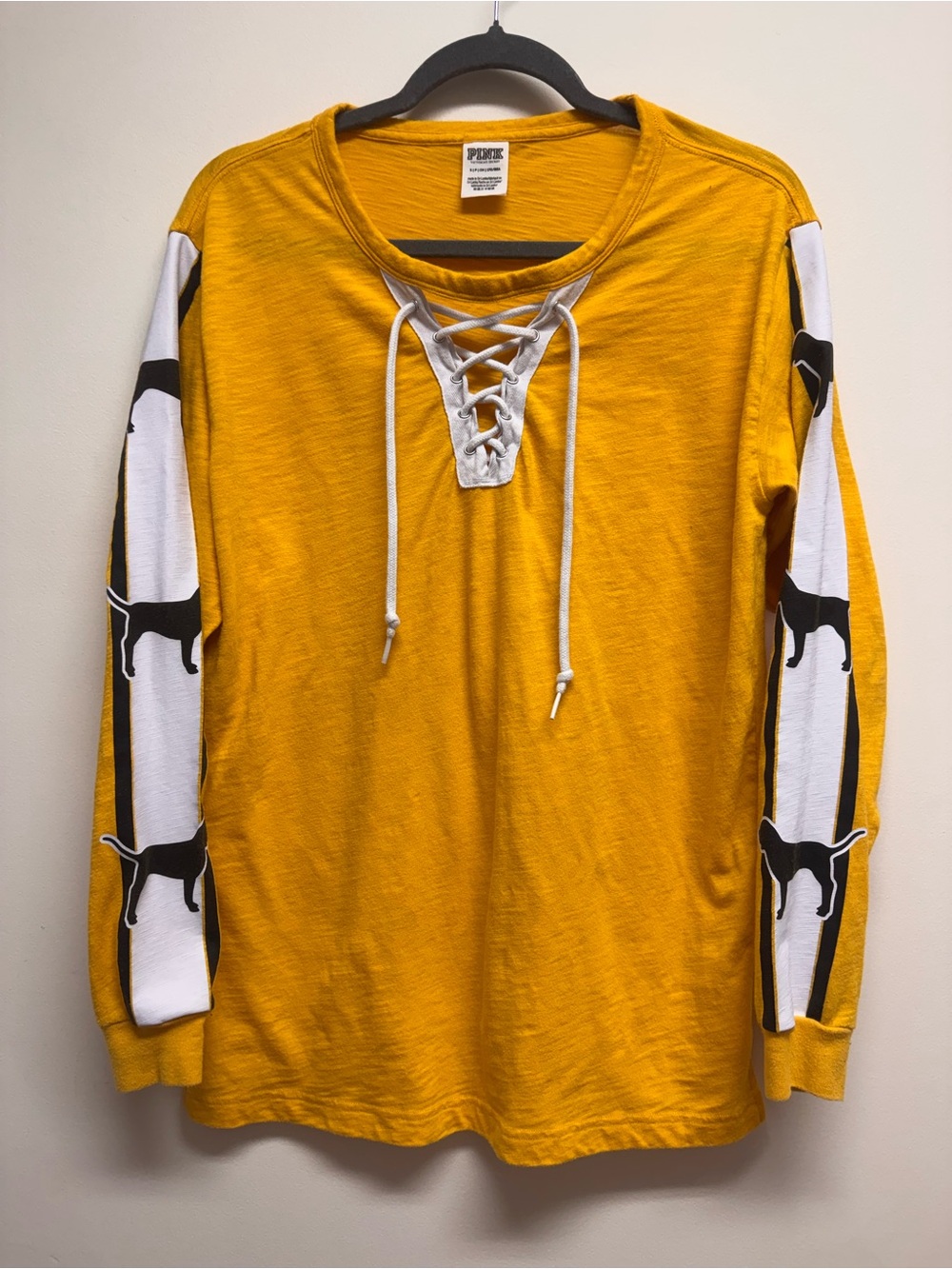 PINK Victoria's Secret Mustard Lace-Up Long Sleeve Tee EUC Size S